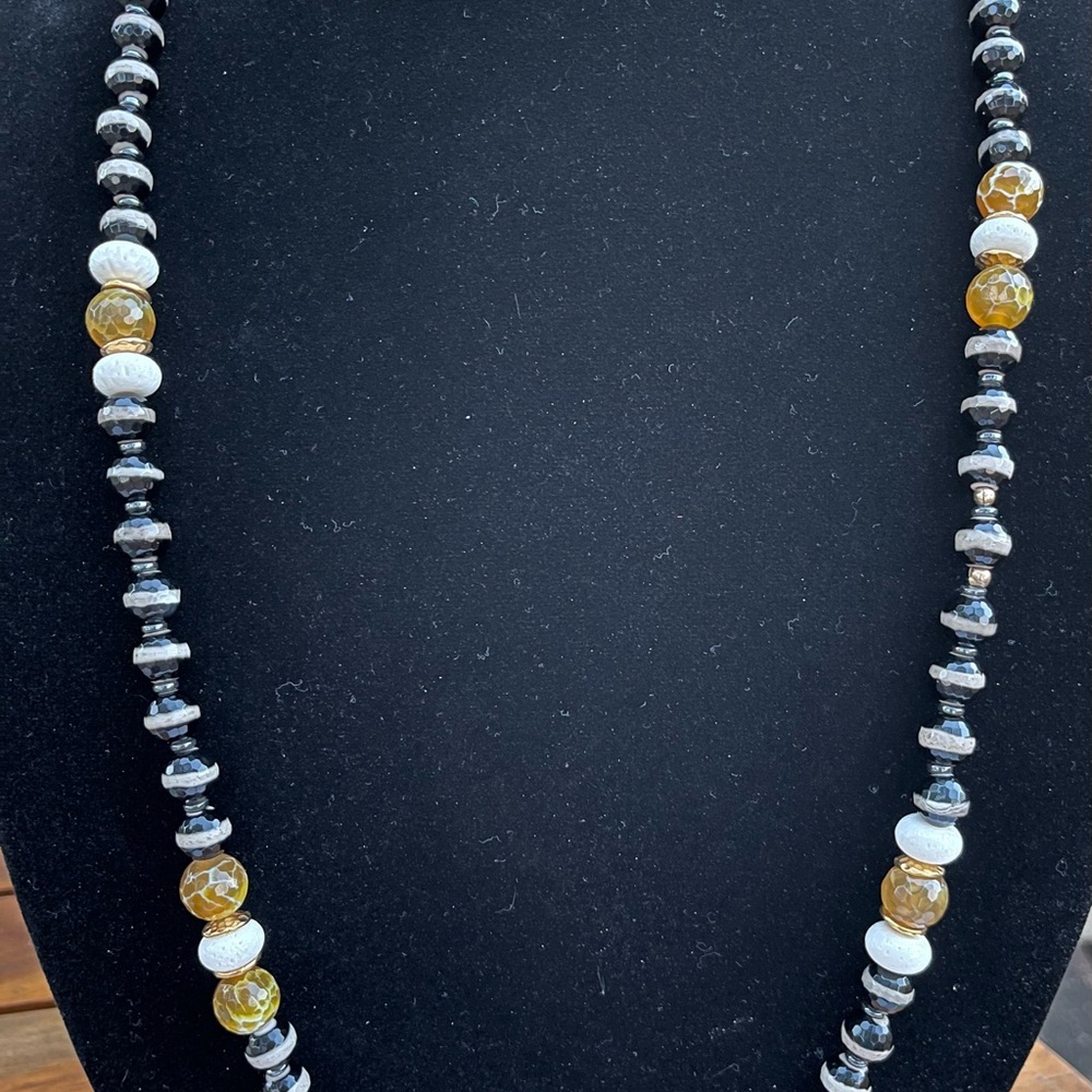 Tibetan Striped Agate Long 36” Necklace